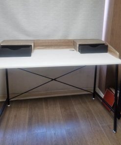 Escritorio melamina blanco y oak con cajones