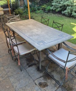 Juego comedor terraza 6 sillas fierro cubierta piedra
