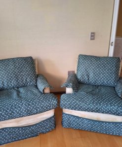 Sillones tapiz chenille beige y fundas chintz