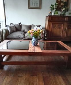 Mesa de centro vidrio y madera maciza