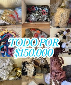 Set de materiales de costura, 5 cajas y una bolsa.