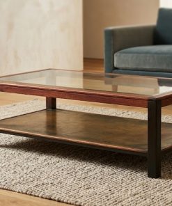 Mesa de centro cuero y vidrio