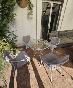 Juego comedor terraza fierro blanco con 4 sillas
