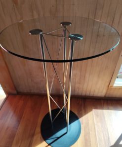 Mesa lateral redonda vidrio templado y base cromada