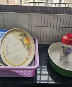 Fuente de cerámica para horno, bandeja de acero y bandejas de plástico