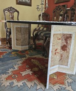 Mesa de comedor base mármol 3 tonos y cubierta vidrio 17 mm grosor