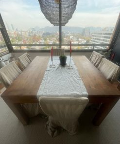 Juego de comedor cuadrado Roble con 8 sillas funda lino