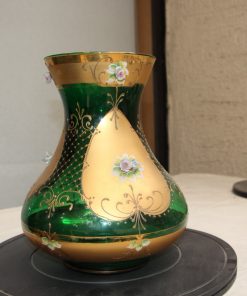 Centro de mesa florero decorativo vidrio cristal verde esmeralda motivos florales