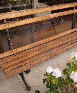 Escaño banca madera acero tablas angostas
