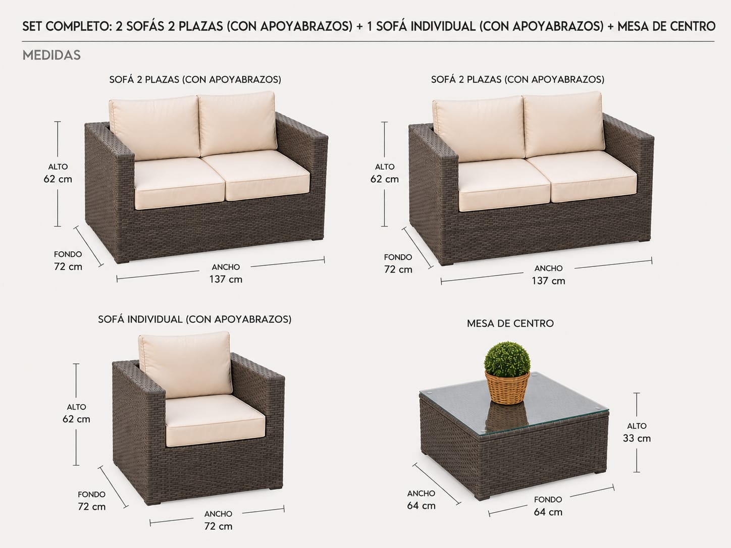 Juego de terraza Rattan sintético 4 piezas - Imagen 7