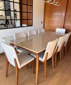 Juego de comedor vidrio blanco con 8 sillas DecoCasa