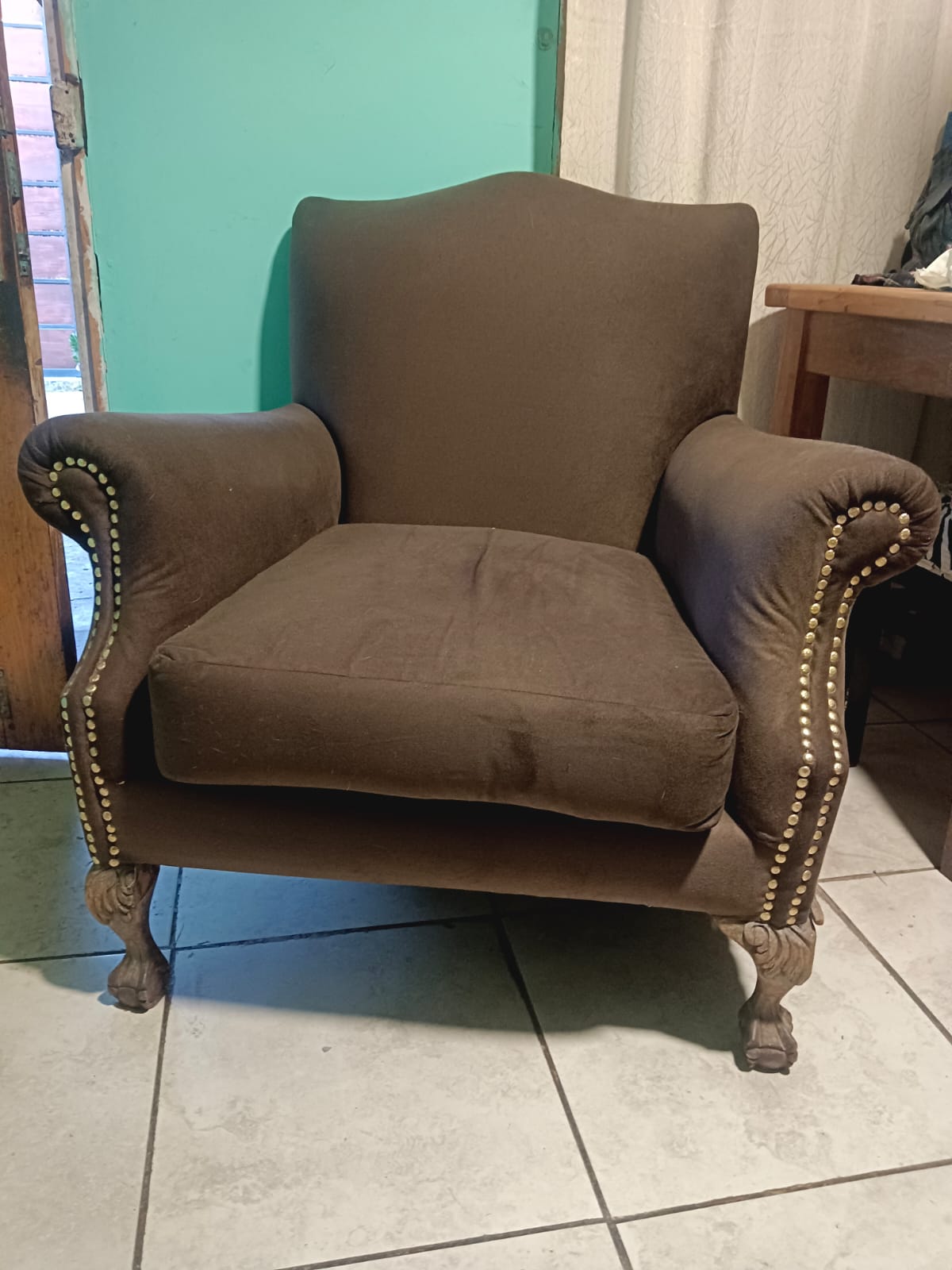 Sillón poltrona estilo Club terciopelo marrón - Imagen 2