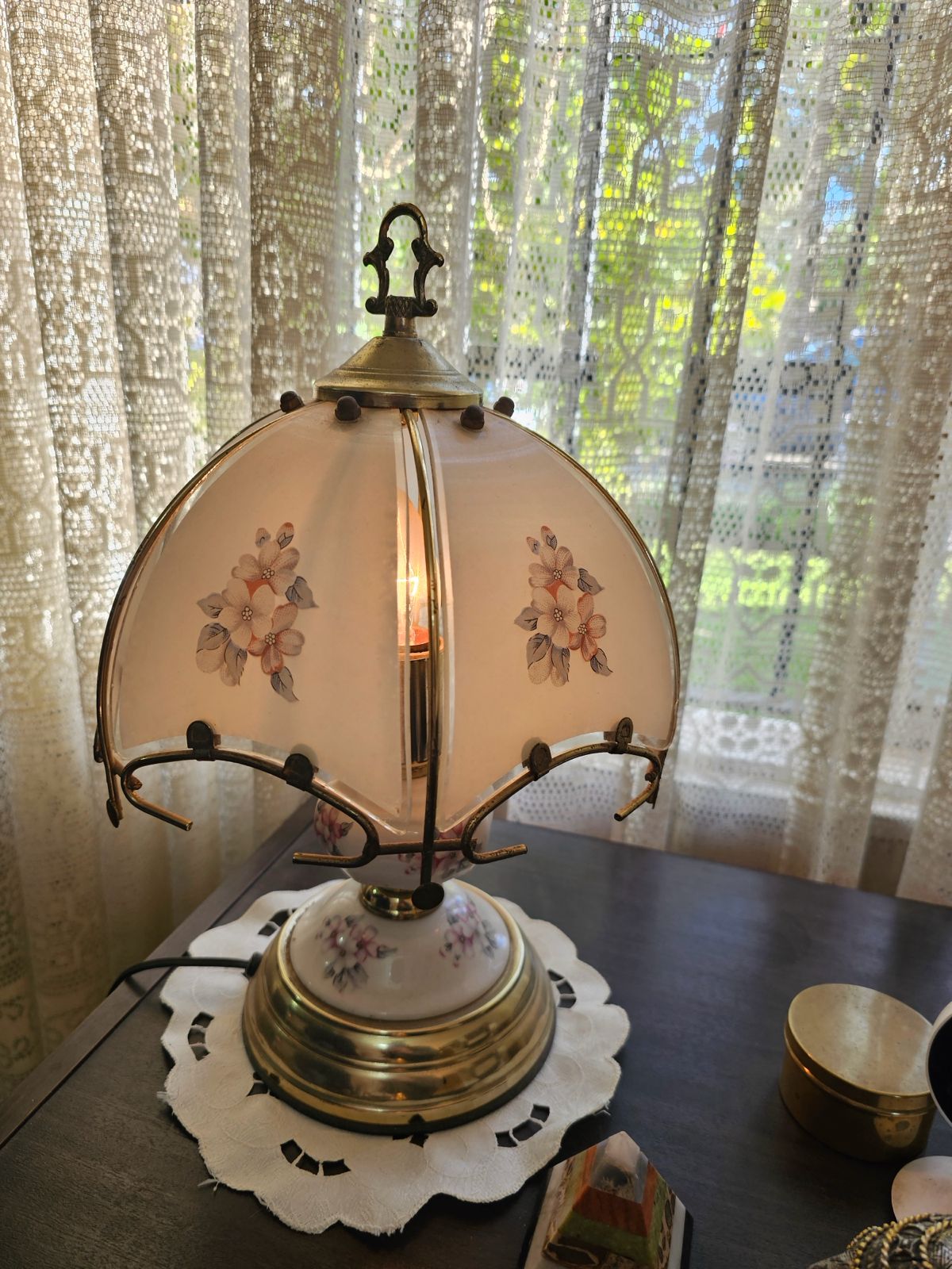 Lámpara de mesa vintage pantalla vidrio - Imagen 2