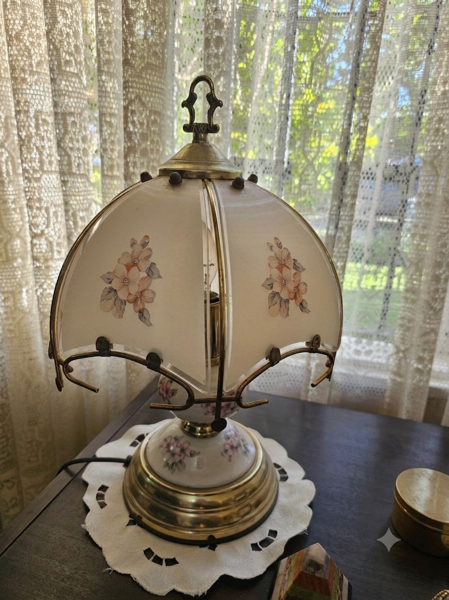 Lámpara de mesa vintage pantalla vidrio - Imagen 3