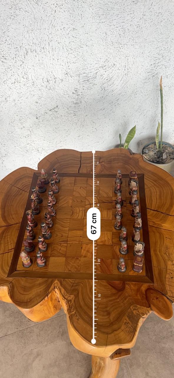Mesa ajedrez rústica artesanal madera maciza - Imagen 9