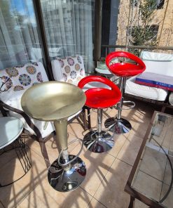 Set 3 taburetes sillas bar rojos y plateado