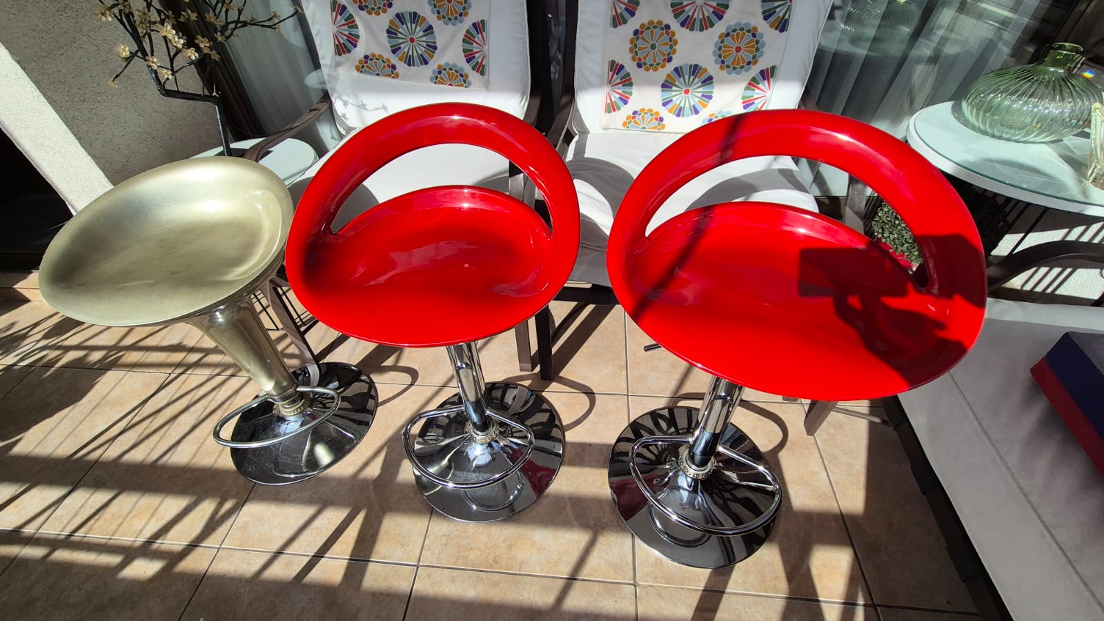 Set 3 taburetes sillas bar rojos y plateado - Imagen 7