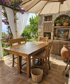 Juego comedor bar madera extensible con 8 sillas altas