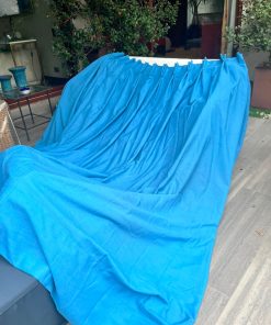Cortinas azul forradas con Trevira
