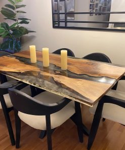 Juego de comedor madera Nogal y resina con 6 sillas