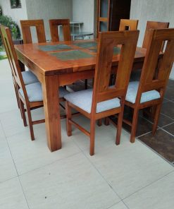 Juego de comedor cuadrado madera pino Oregón con 8 sillas