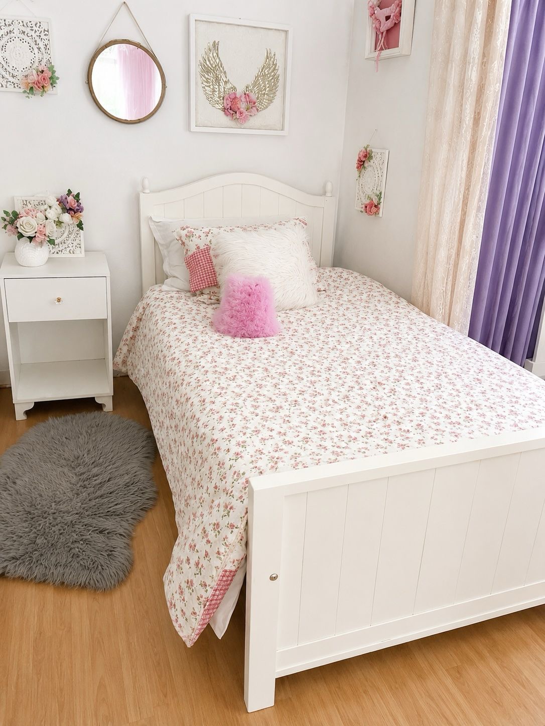 Cama 1.5 plazas madera lenga lacada blanca