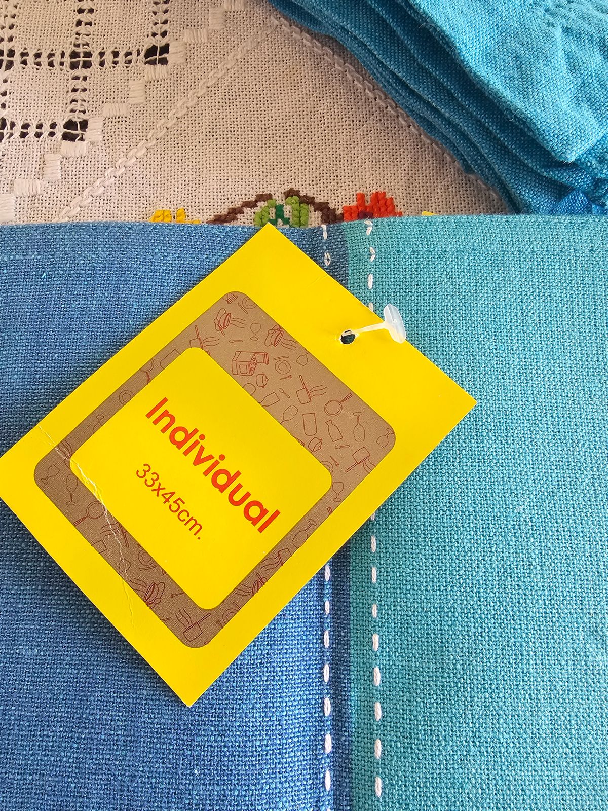 Set 4 individuales y 12 servilletas algodón azul - Imagen 2
