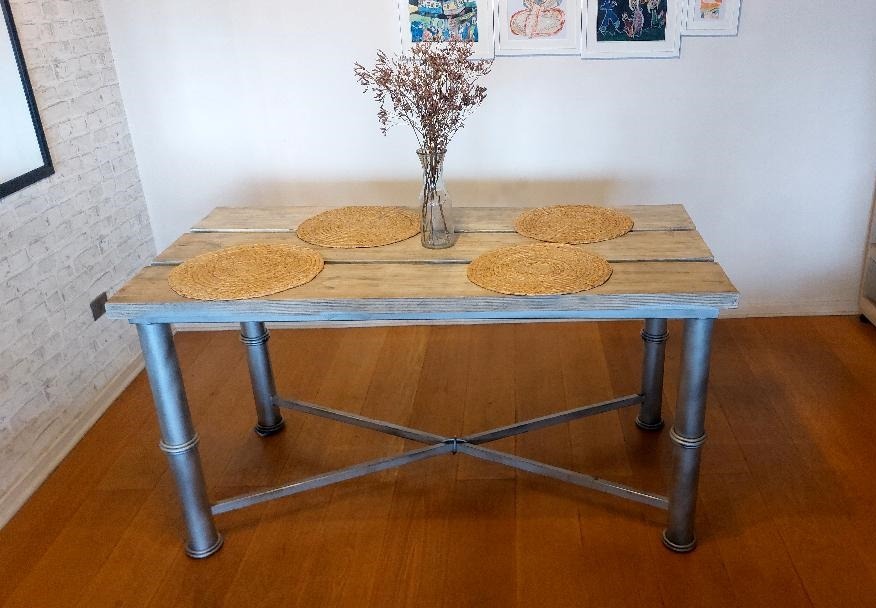 Juego comedor madera rustico 4 sillas con cojines - Imagen 3