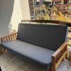 Futón madera tela gris