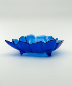 Fuente vidrio azul cobalto diseño hoja