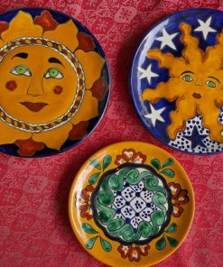 Set 3 platos decorativos pintados a mano en México diseños sol