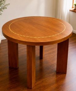 Mesa de comedor madera marquetería roble redonda