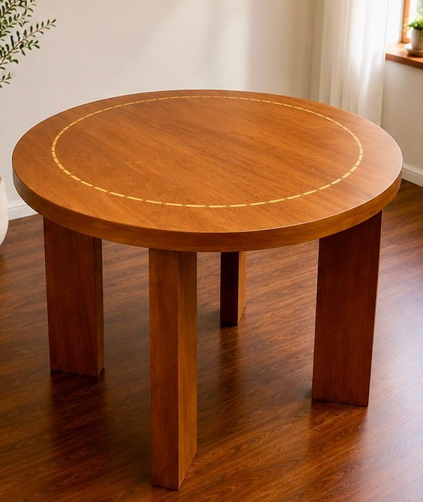Mesa de comedor madera marquetería roble redonda