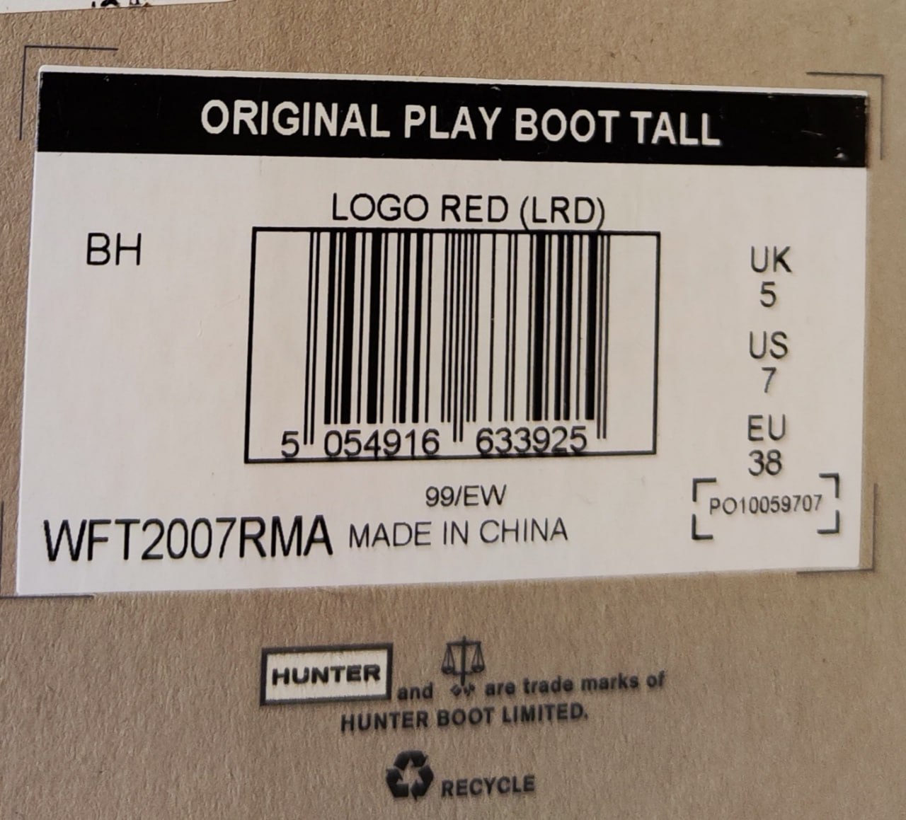 Botas para lluvia Hunter Play Boot Tall rojas