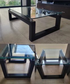 Juego mesa de centro y laterales base negro y vidrio