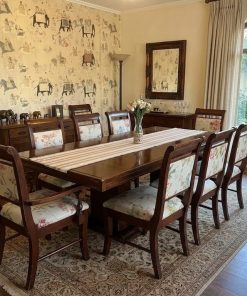 Juego de comedor extensible madera maciza con 10 sillas floreadas