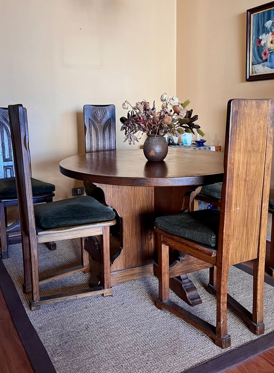 Juego de comedor redondo rustico campestre con 6 sillas