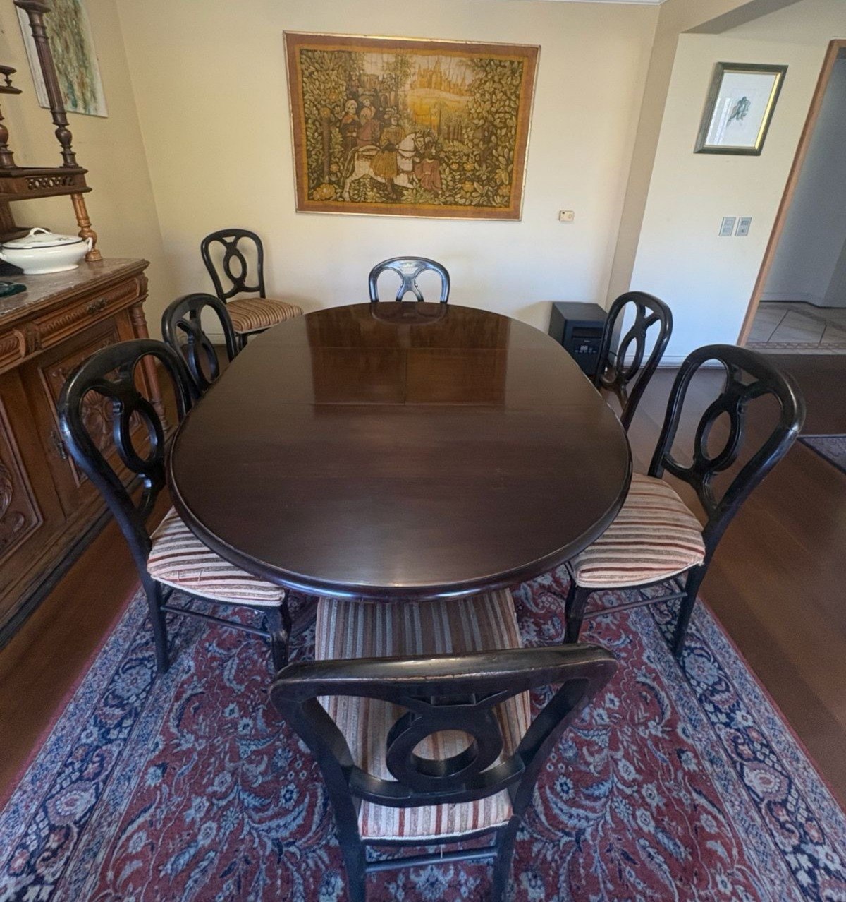 Juego comedor extensible base piña con 8 sillas