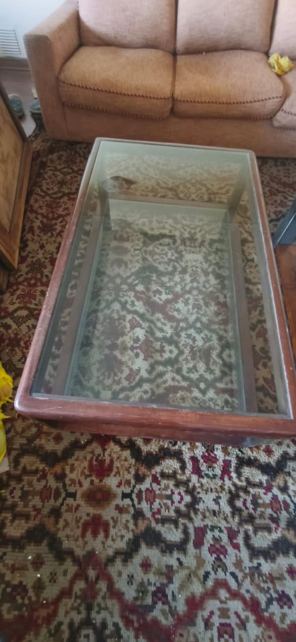 Mesa de centro madera y vidrio doble nivel