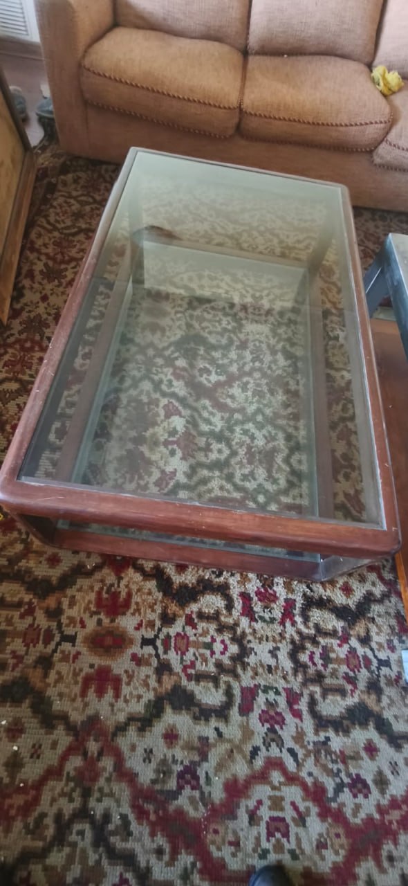 Mesa de centro madera y vidrio doble nivel