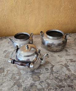 Set tetera plata mango madera y 2 ollas plaqué
