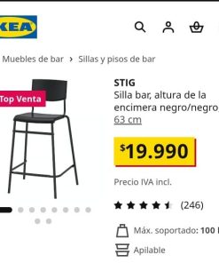 Silla taburete bar Ikea STIG negro