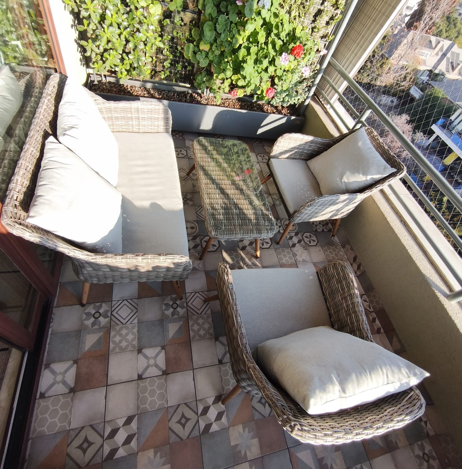 Juego de terraza 4 piezas rattan imitación