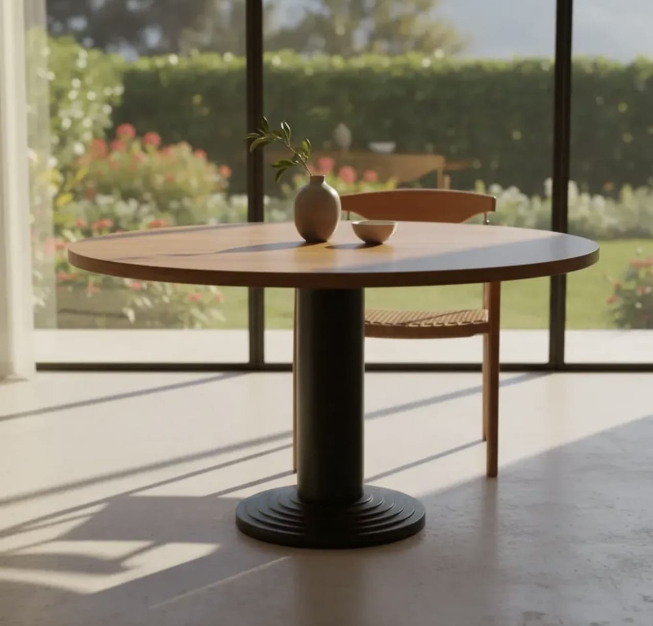 Mesa de comedor madera noble redonda