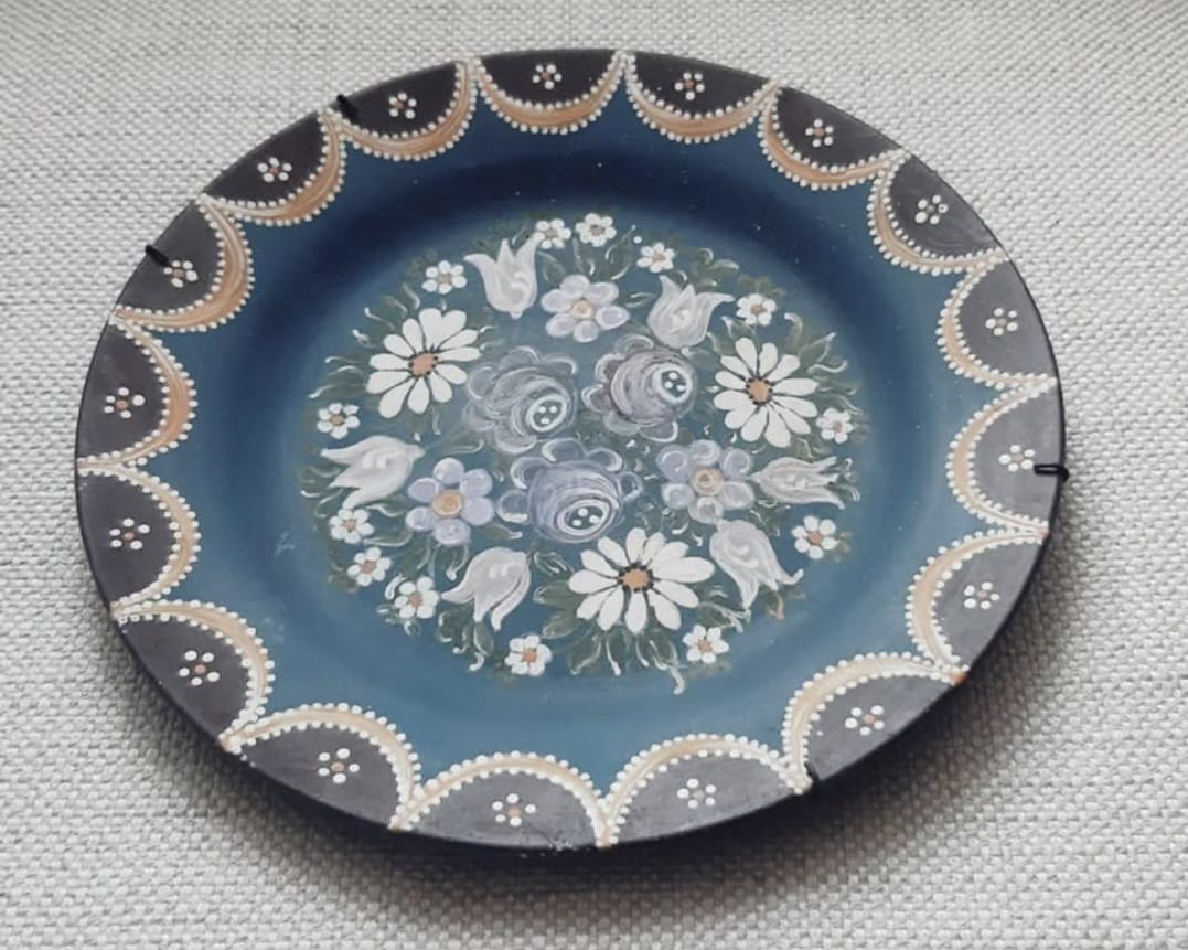 Set 4 platos decorativos greda pintado - Imagen 2