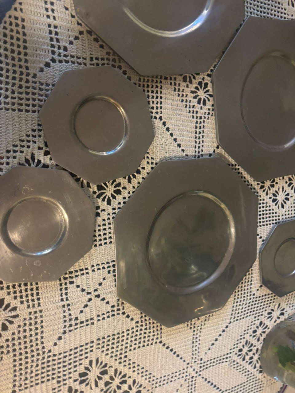 Juego de 10 platos octagonales peltre - Imagen 5