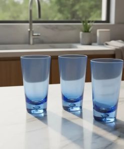 Set 10 vasos largos vidrio azul