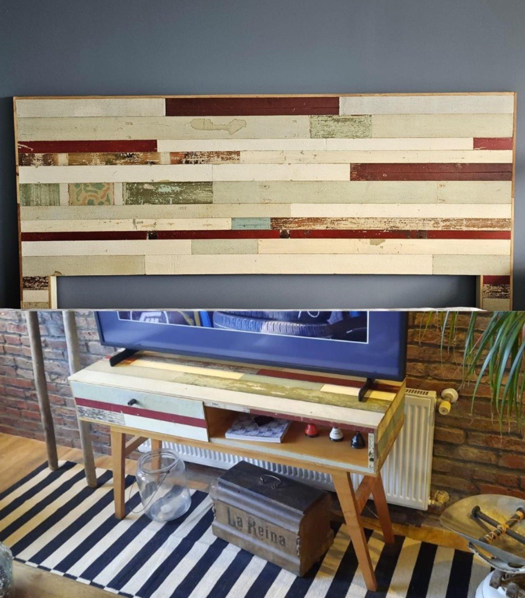 Mesa arrimo y respaldo king madera reciclada - Imagen 2